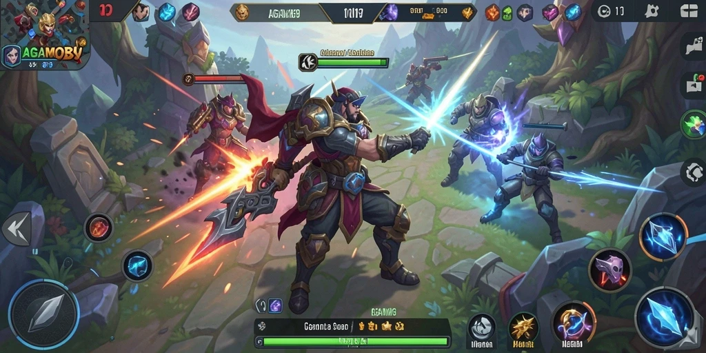 Tampilan gameplay AGAM69 dengan aksi pertempuran MOBA yang seru.