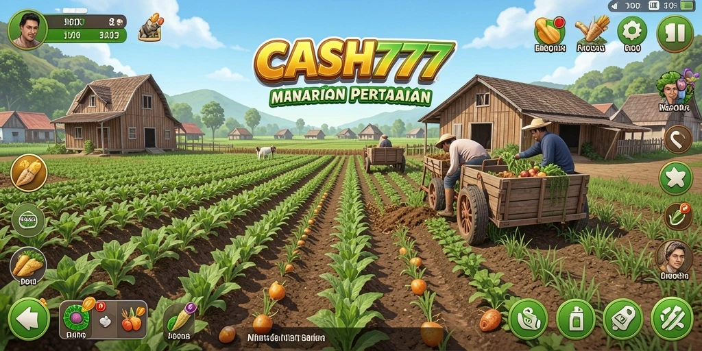 Screenshot gameplay CASH777 menampilkan keseruan bertani dan panen.