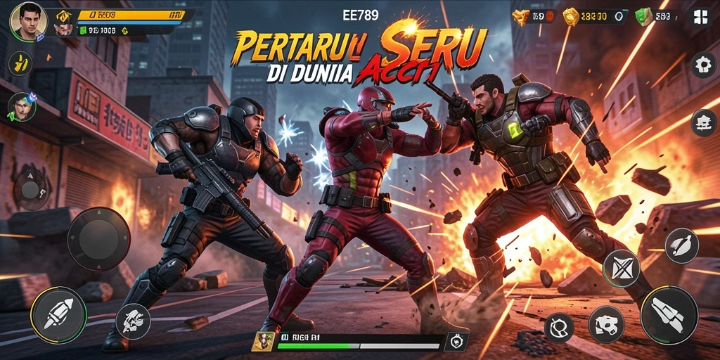 Gameplay seru dalam EE789 dengan pertarungan memukau.