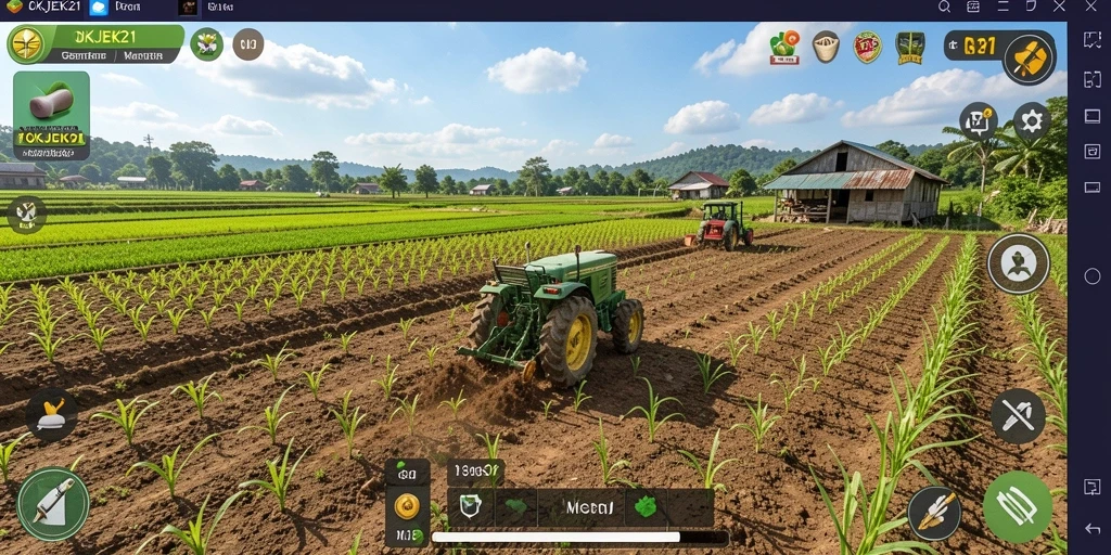 Tampilan gameplay pertanian yang menarik dan realistis dalam OKJEK21.