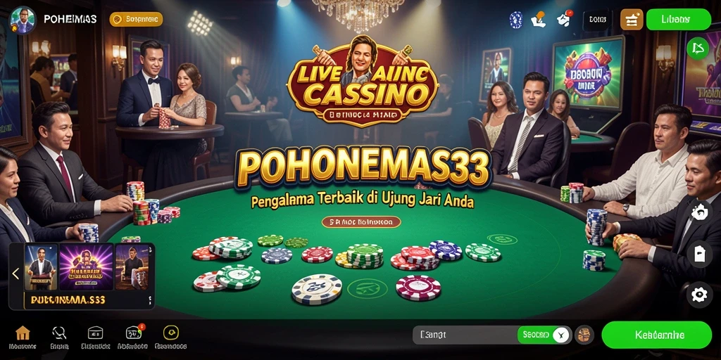 Tangkapan layar POHONEMAS33 menampilkan dealer cantik dan gameplay Live Casino yang mendebarkan.