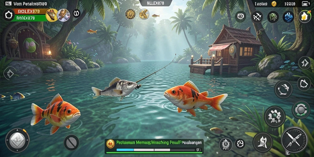 Tampilan gameplay ROLEX878 dengan suasana memancing yang memukau.